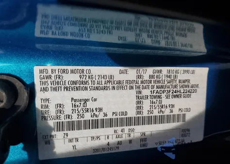 2017 Ford Focus Se from USA, damaged, VIN 1FADP3F24HL224220